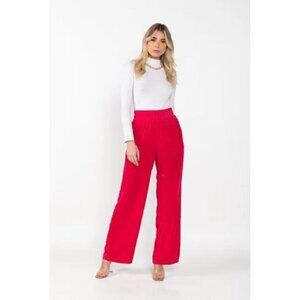 Love Tree Wide Leg Women's pink Elastic Waist Drawstring Linen Pant Size Medium